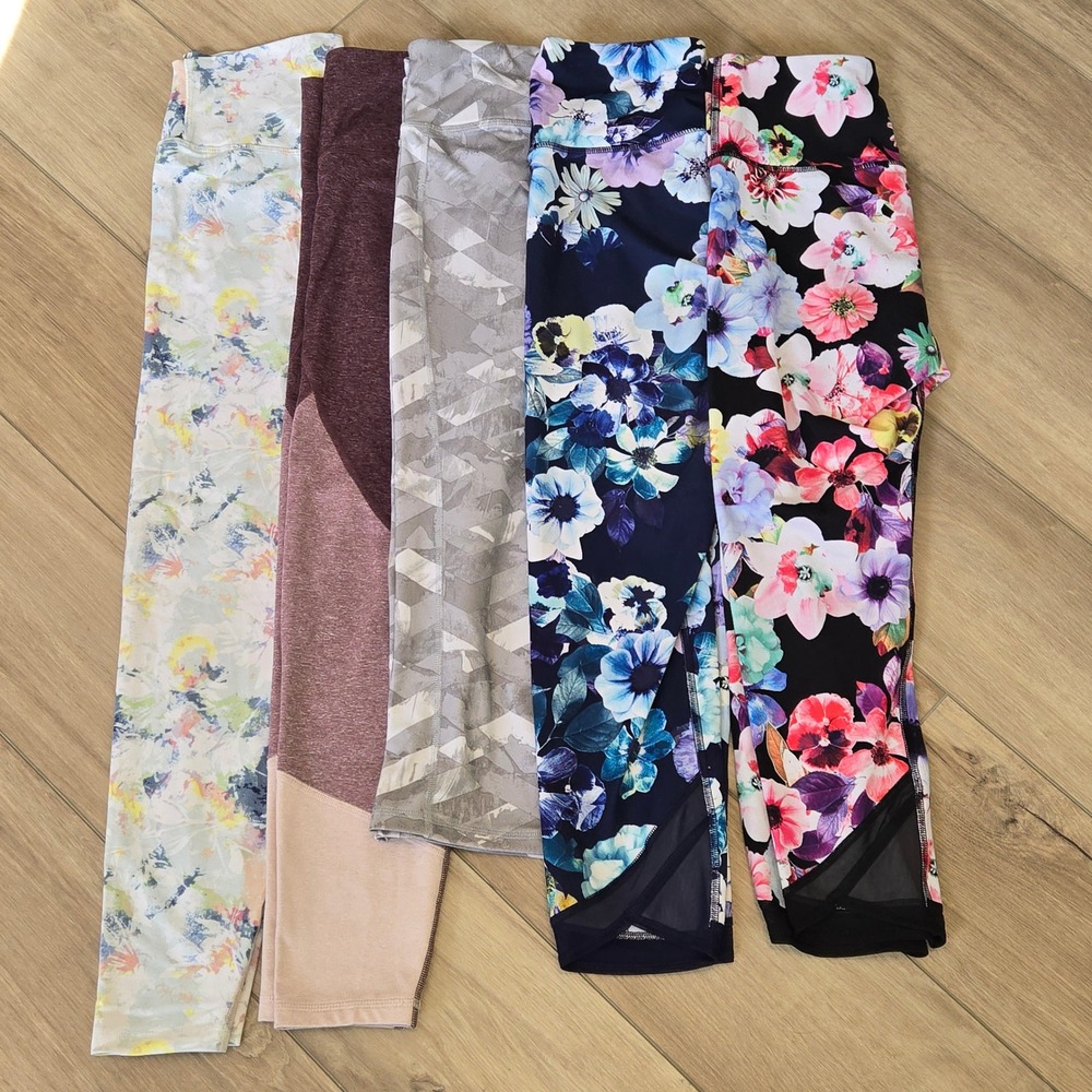 Old Navy Active Go-Dry Leggings Bundle Women Medium Floral Geometric 5 Pair Lot